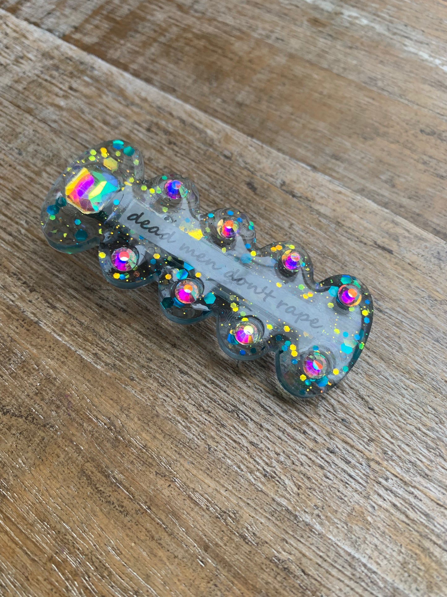 Dead Men Don’t Rape Resin Hair Clip Rhinestone Feminist Glitter Hair Accessory