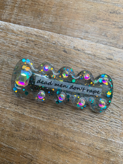 Dead Men Don’t Rape Resin Hair Clip Rhinestone Feminist Glitter Hair Accessory