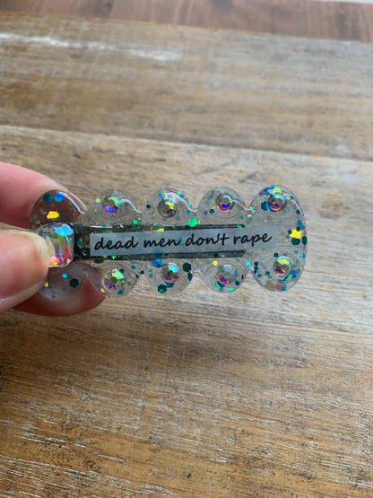 Dead Men Don’t Rape Resin Hair Clip Rhinestone Feminist Glitter Hair Accessory