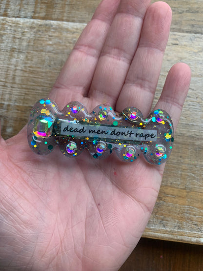 Dead Men Don’t Rape Resin Hair Clip Rhinestone Feminist Glitter Hair Accessory