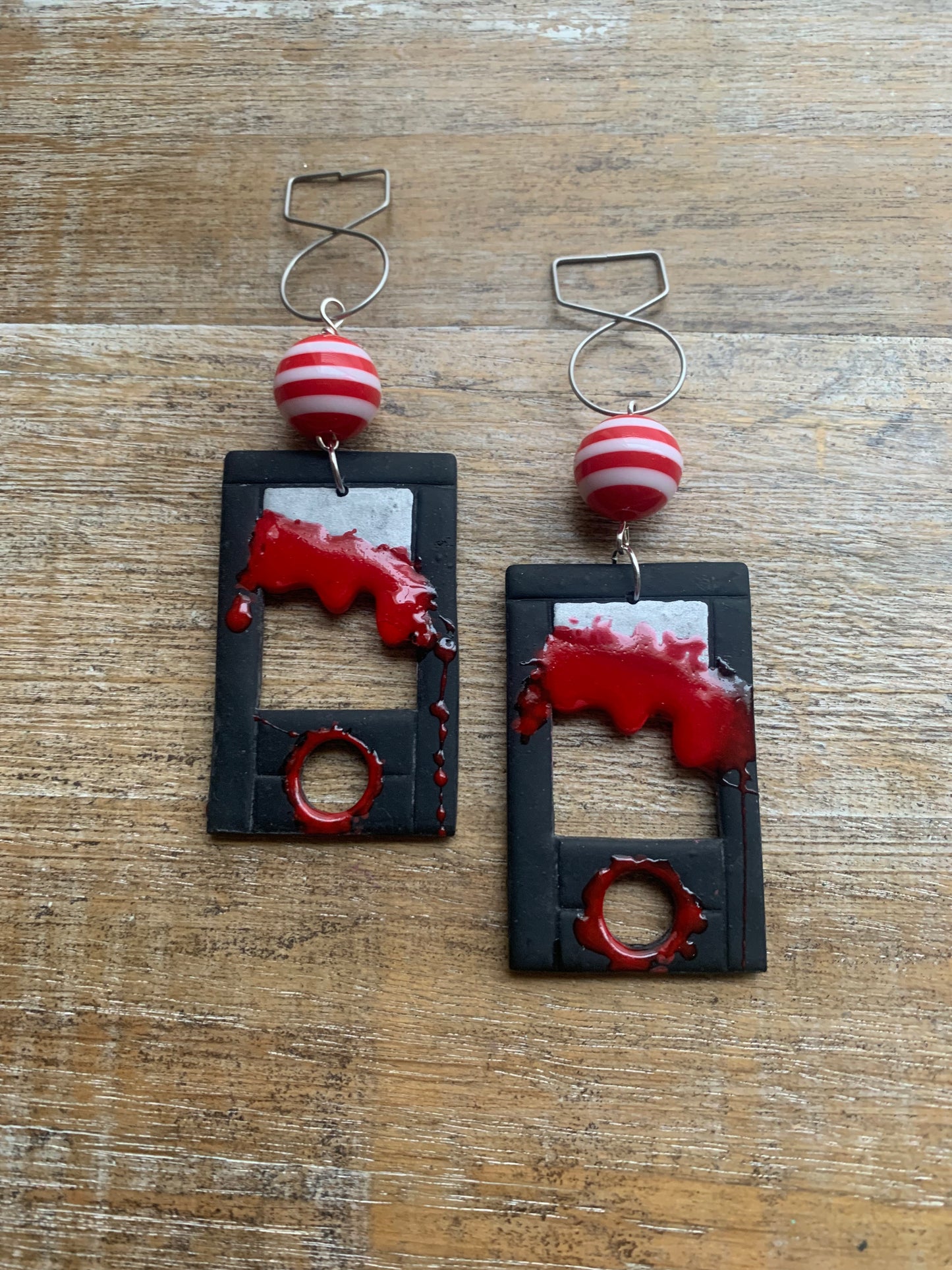 Bloody Black Guillotine Polymer Clay Eat the Rich Tunnel Gauge Earrings Gothic Clip On Earrings