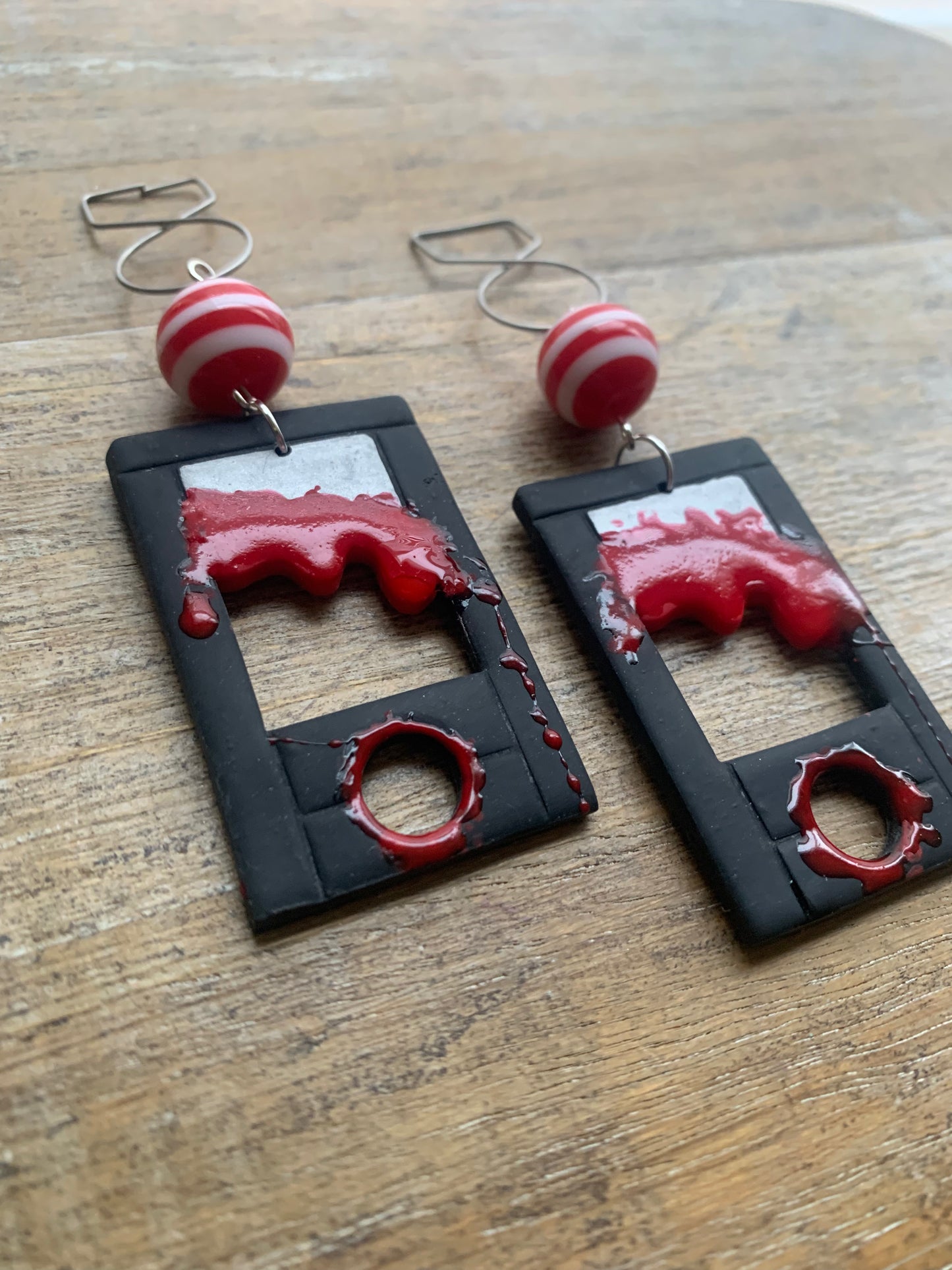 Bloody Black Guillotine Polymer Clay Eat the Rich Tunnel Gauge Earrings Gothic Clip On Earrings