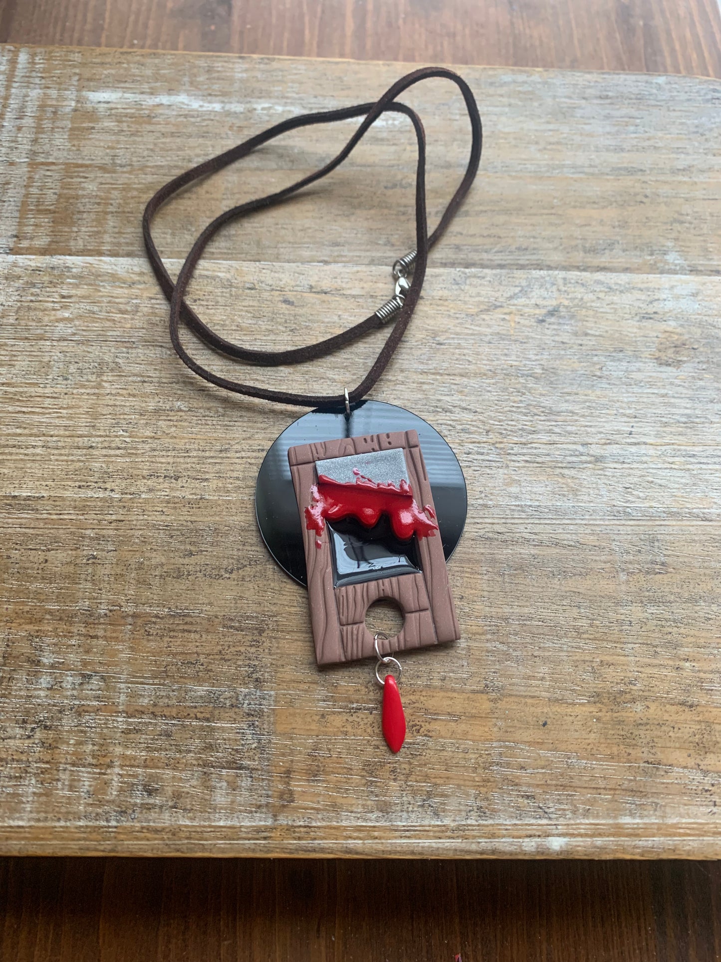 Bloody Guillotine Eat the Rich Leftist Cord Necklace