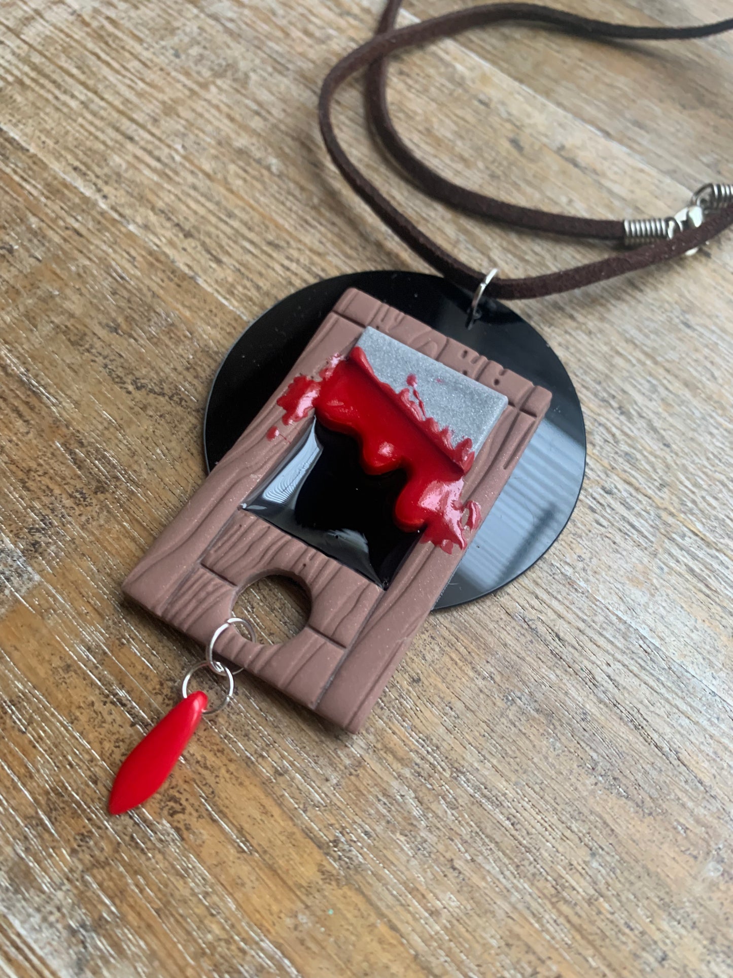 Bloody Guillotine Eat the Rich Leftist Cord Necklace
