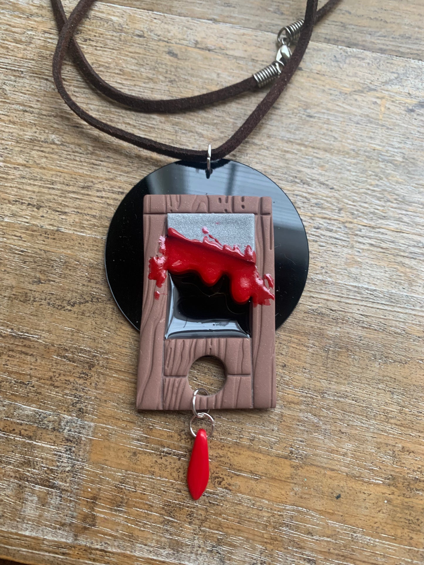 Bloody Guillotine Eat the Rich Leftist Cord Necklace