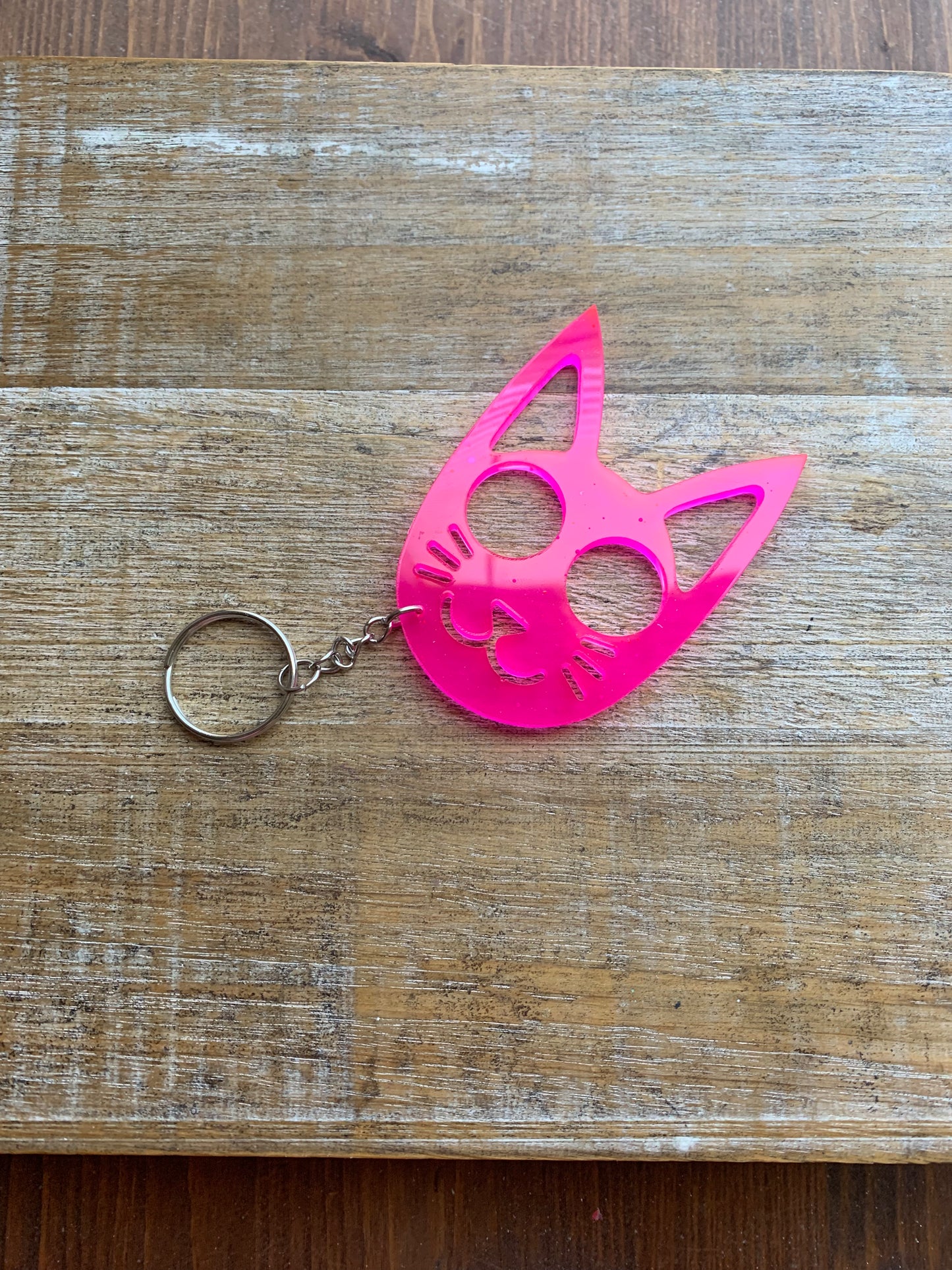 Neon Pink Cat Keychain Cute Pink Kitty Cat Keyring