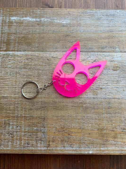 Neon Pink Cat Keychain Cute Pink Kitty Cat Keyring