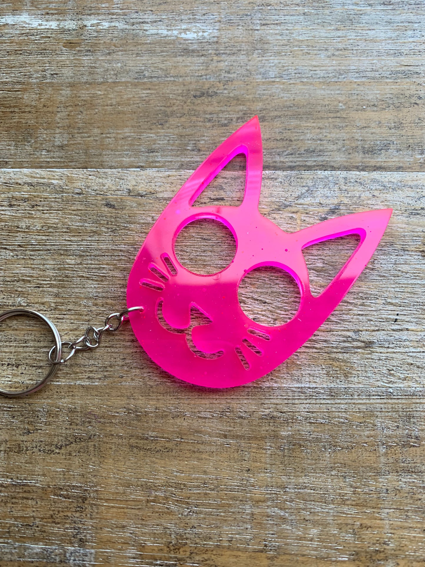 Neon Pink Cat Keychain Cute Pink Kitty Cat Keyring