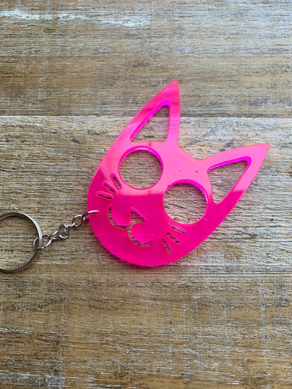 Neon Pink Cat Keychain Cute Pink Kitty Cat Keyring