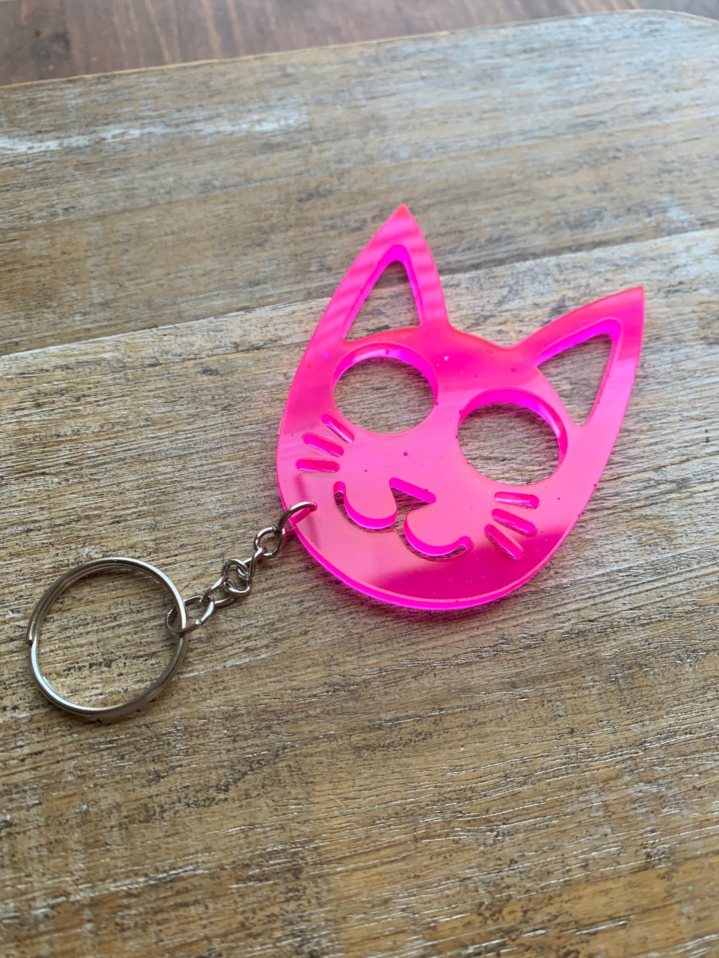 Neon Pink Cat Keychain Cute Pink Kitty Cat Keyring