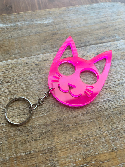 Neon Pink Cat Keychain Cute Pink Kitty Cat Keyring
