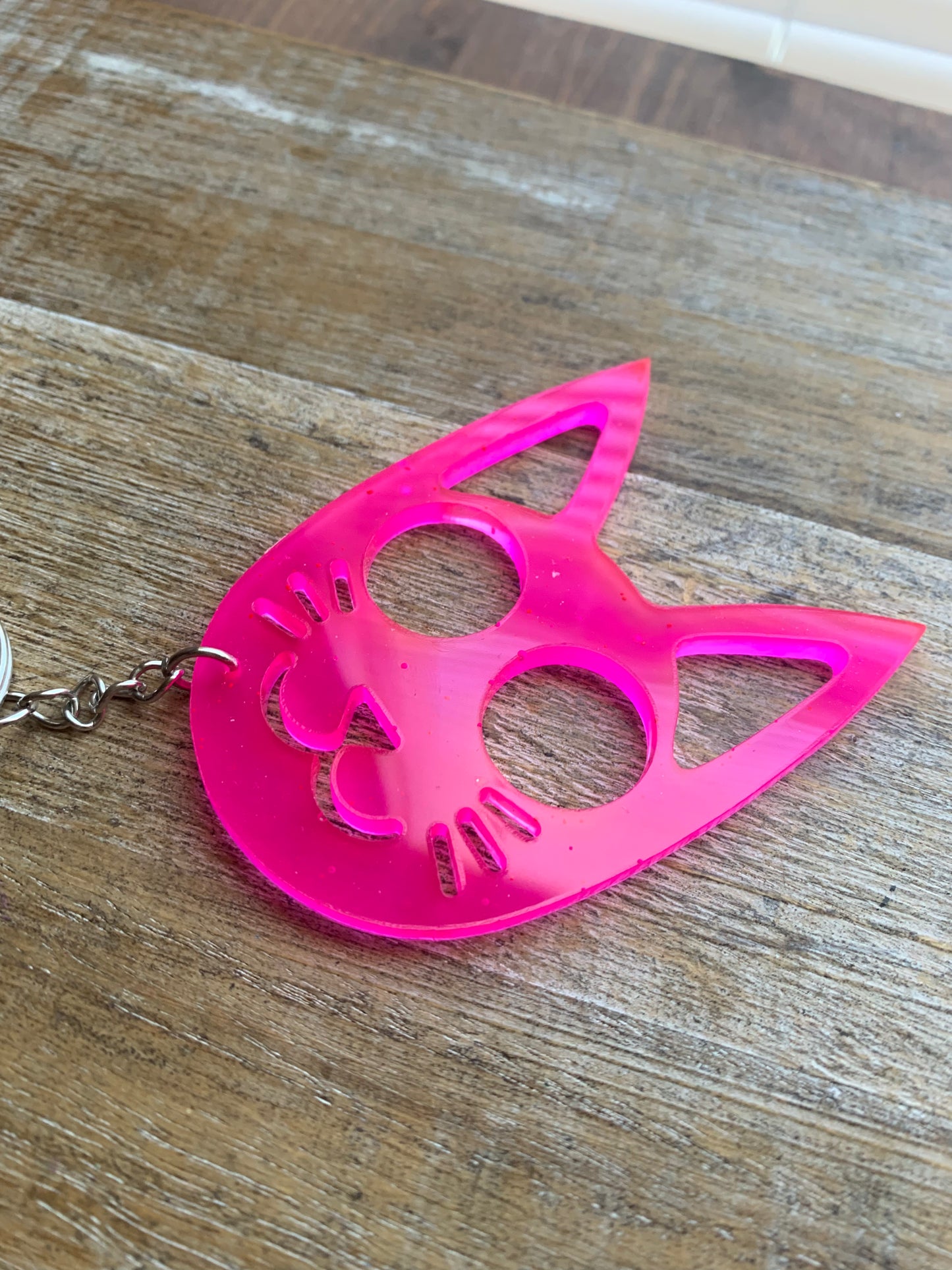 Neon Pink Cat Keychain Cute Pink Kitty Cat Keyring