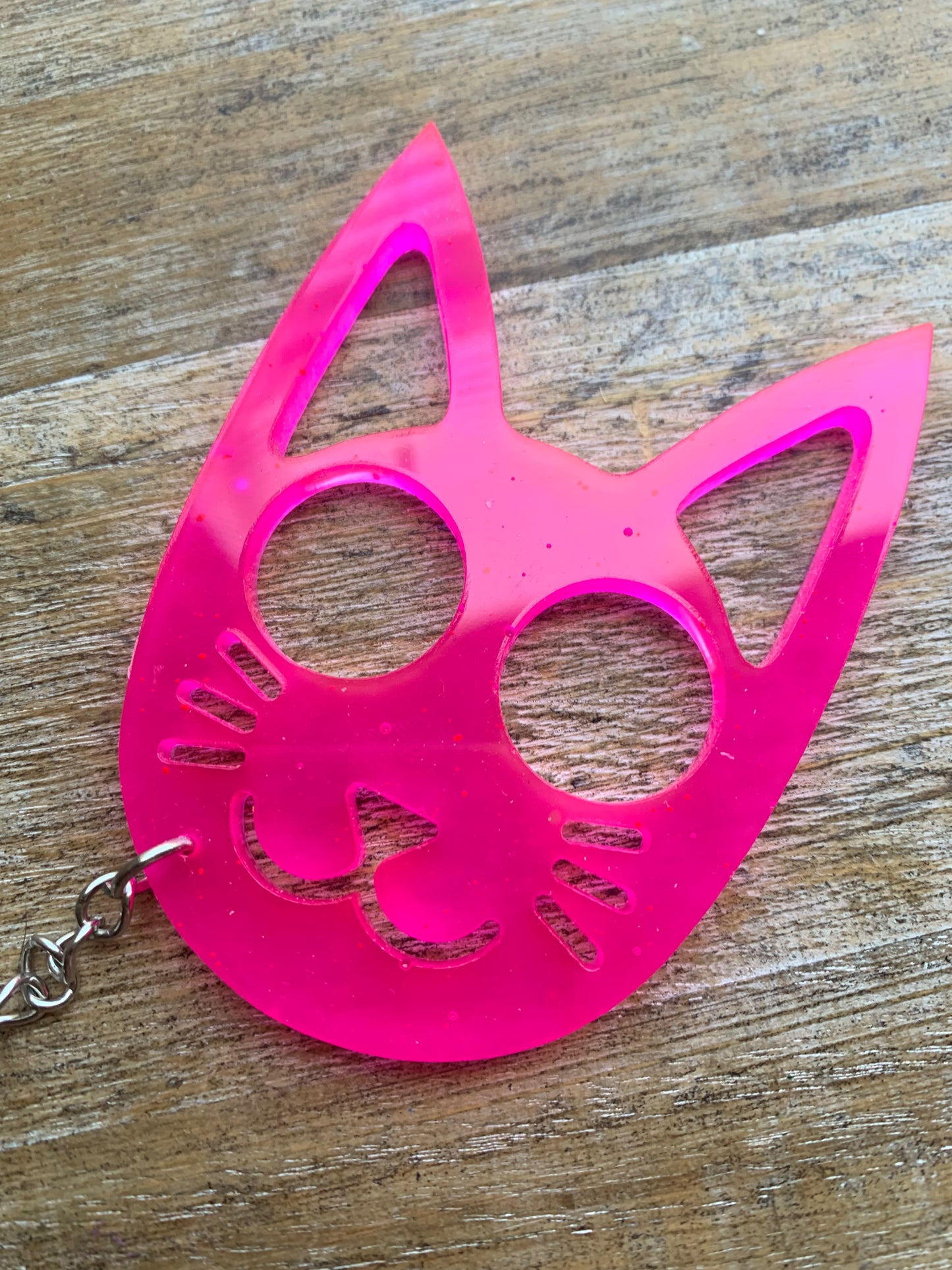 Neon Pink Cat Keychain Cute Pink Kitty Cat Keyring