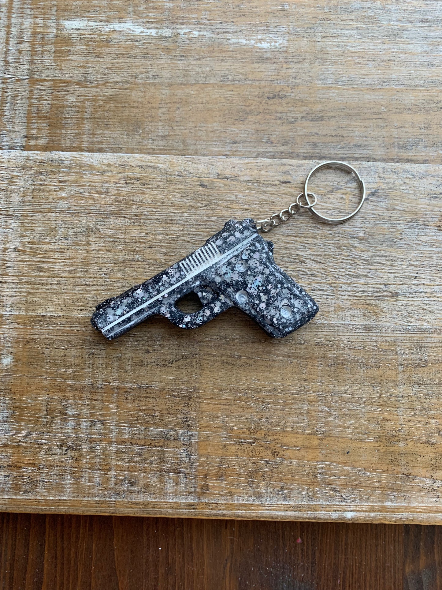 Black Gun Keychain Gothic Glitter Large Resin Gun Keyring