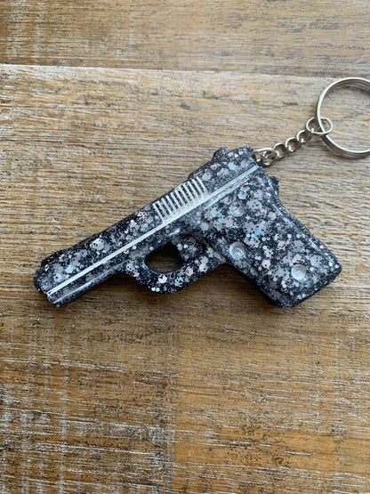 Black Gun Keychain Gothic Glitter Large Resin Gun Keyring