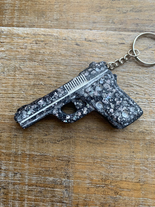 Black Gun Keychain Gothic Glitter Large Resin Gun Keyring