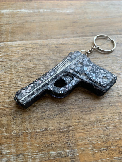 Black Gun Keychain Gothic Glitter Large Resin Gun Keyring