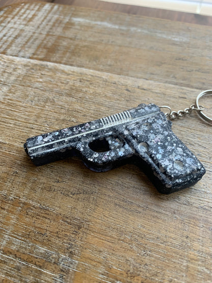 Black Gun Keychain Gothic Glitter Large Resin Gun Keyring