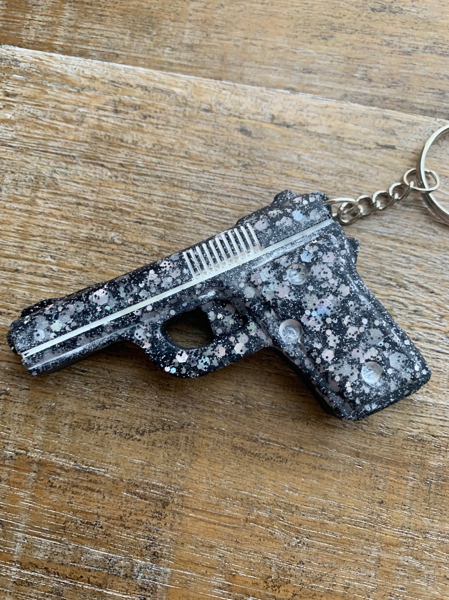 Black Gun Keychain Gothic Glitter Large Resin Gun Keyring