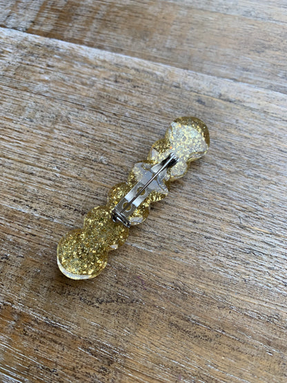 Dead Men Don’t Rape Rhinestone Resin Pin Gold & Purple Glitter Brooch