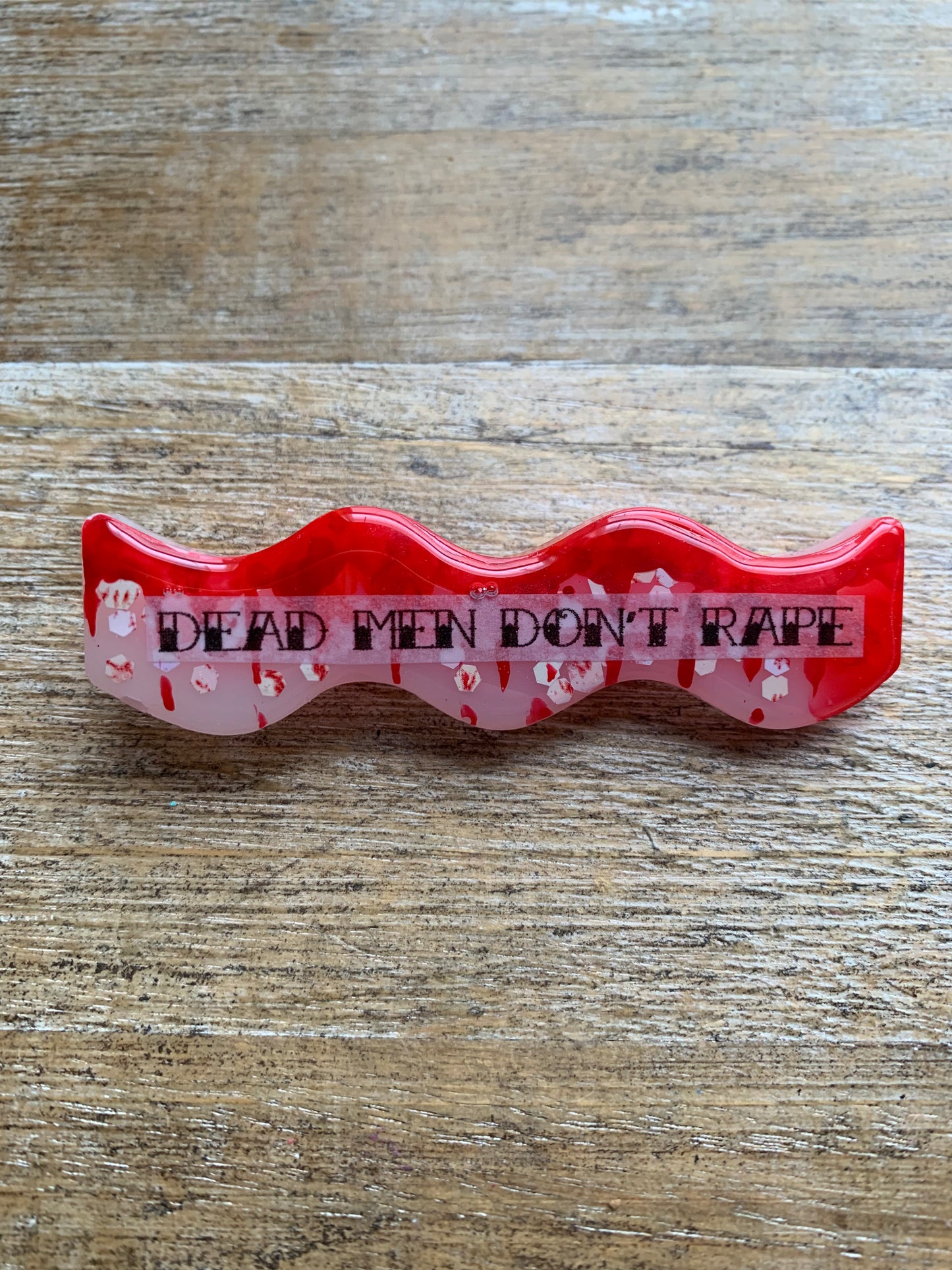 Dead Men Don’t Rape Painted Resin Pin Bloody Gothic Glitter Brooch