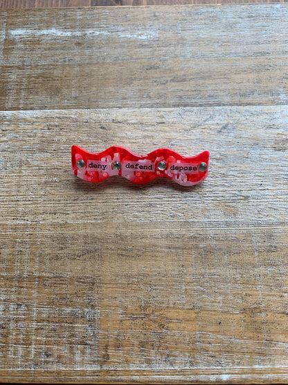 Deny Defend Depose Painted Resin Pin Bloody Luigi Gothic Glitter Brooch