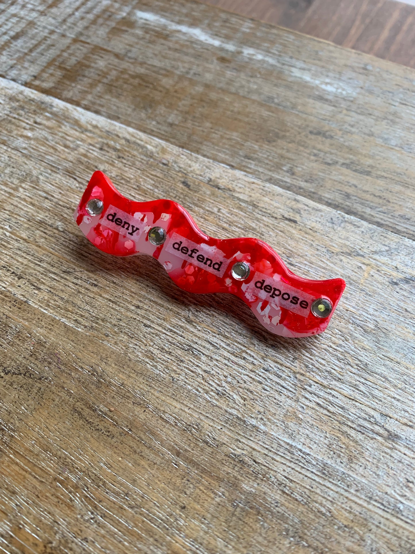 Deny Defend Depose Painted Resin Pin Bloody Luigi Gothic Glitter Brooch