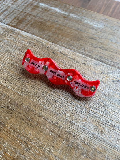 Deny Defend Depose Painted Resin Pin Bloody Luigi Gothic Glitter Brooch