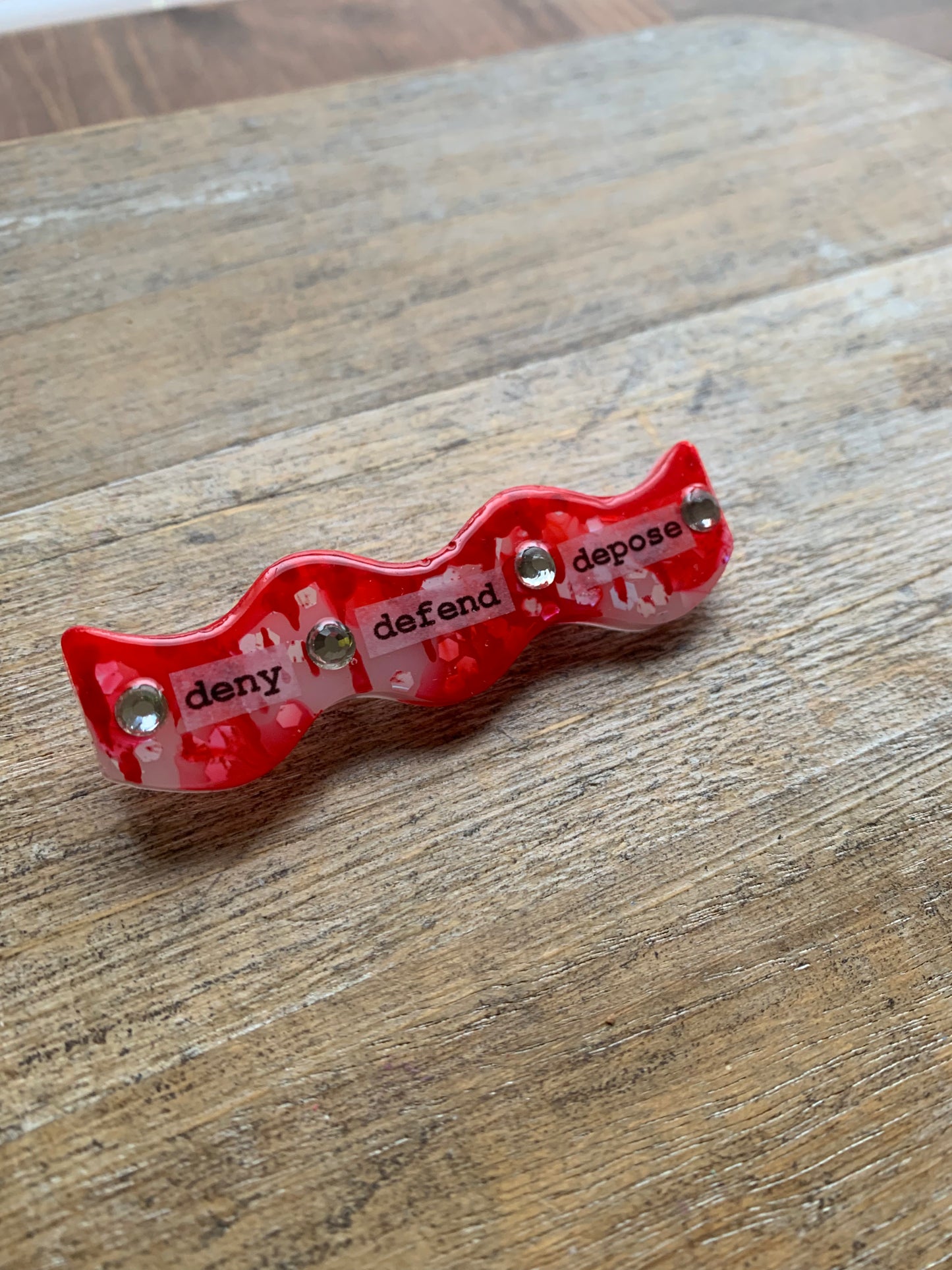 Deny Defend Depose Painted Resin Pin Bloody Luigi Gothic Glitter Brooch