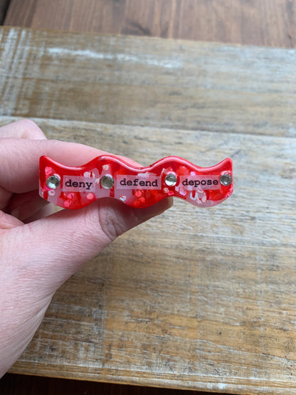 Deny Defend Depose Painted Resin Pin Bloody Luigi Gothic Glitter Brooch