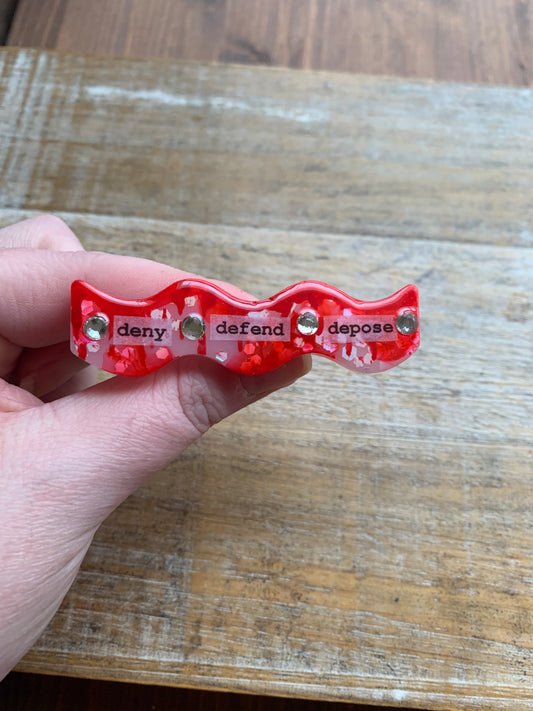 Deny Defend Depose Painted Resin Pin Bloody Luigi Gothic Glitter Brooch