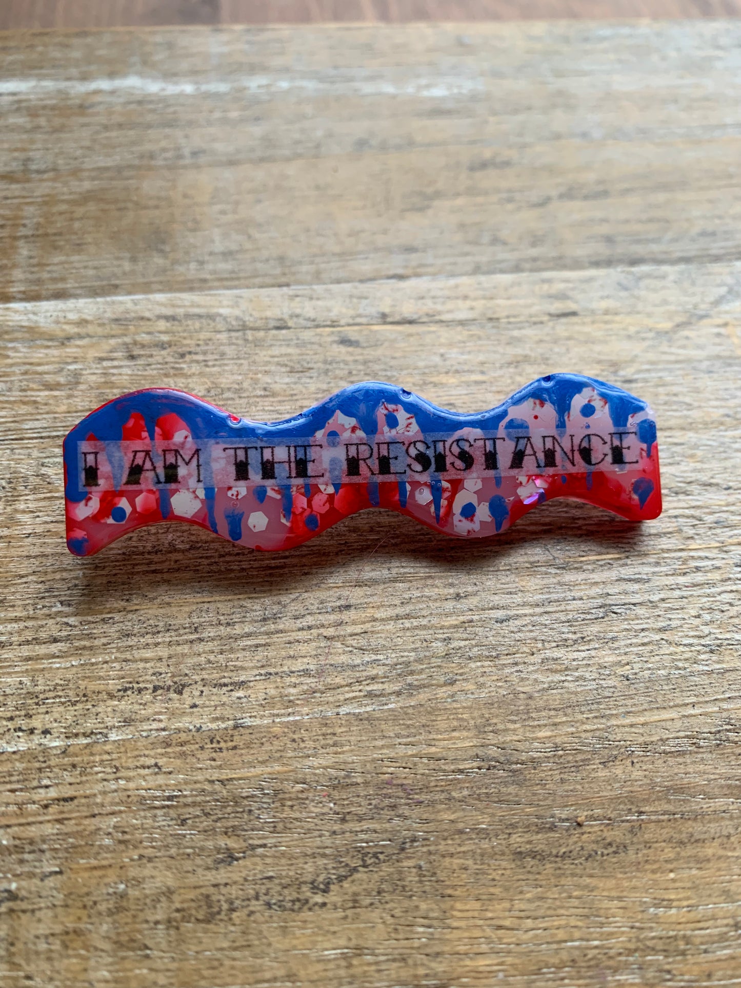 As-Is I Am The Resistance Painted Resin Pin Bloody Patriotic Glitter Brooch