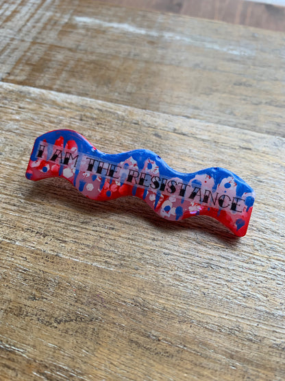 As-Is I Am The Resistance Painted Resin Pin Bloody Patriotic Glitter Brooch
