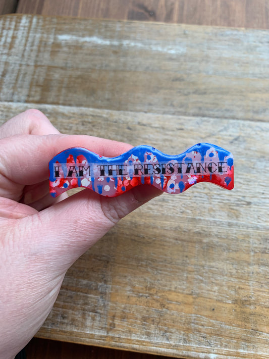 As-Is I Am The Resistance Painted Resin Pin Bloody Patriotic Glitter Brooch