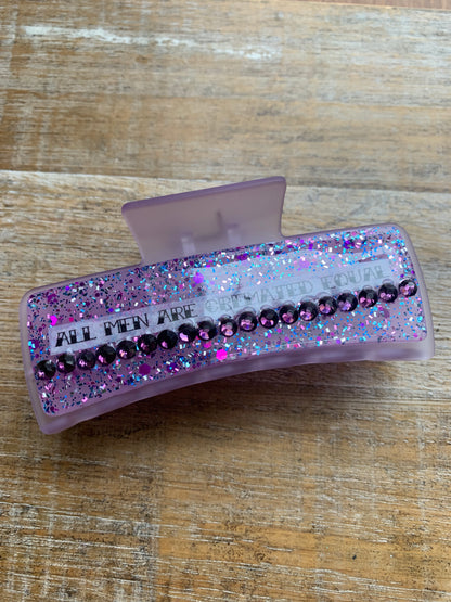 All Men Are Cremated Equal Resin Large Hair Claw Rhinestone Feminist Purple Glitter Hair Clip Accessory