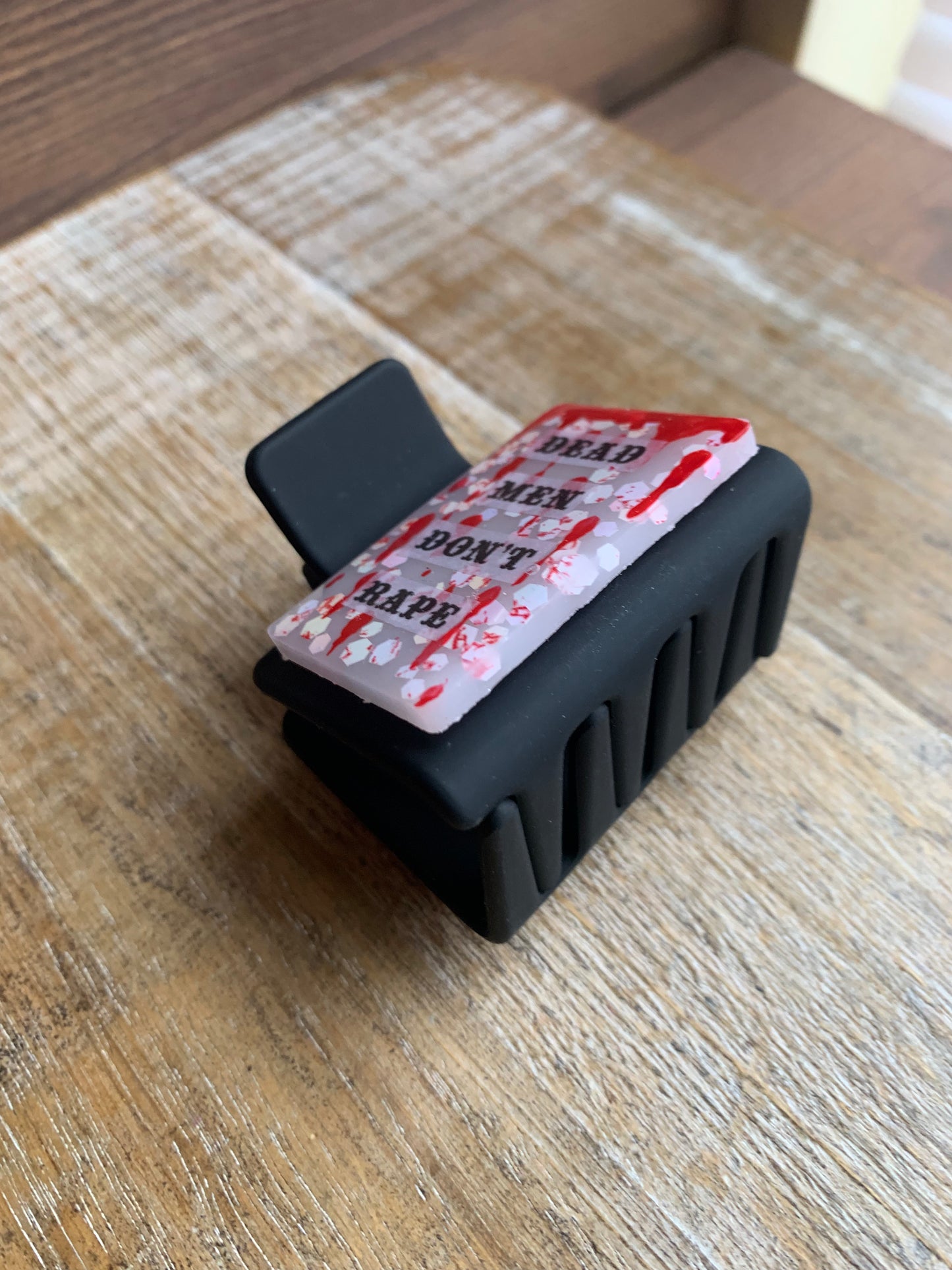 Dead Men Don’t Rape Resin Small Hair Claw Bloody Feminist Glitter Hair Clip Accessory