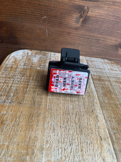 Dead Men Don’t Rape Resin Small Hair Claw Bloody Feminist Glitter Hair Clip Accessory