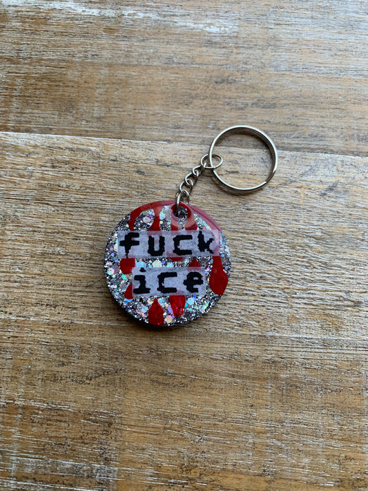 Fuck Ice Gothic Bloody Resin Leftist Keychain