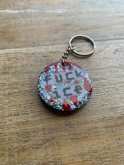 Fuck Ice Gothic Bloody Resin Leftist Keychain