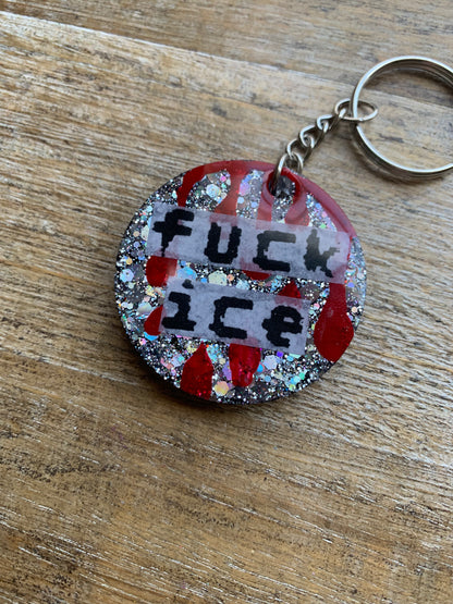Fuck Ice Gothic Bloody Resin Leftist Keychain