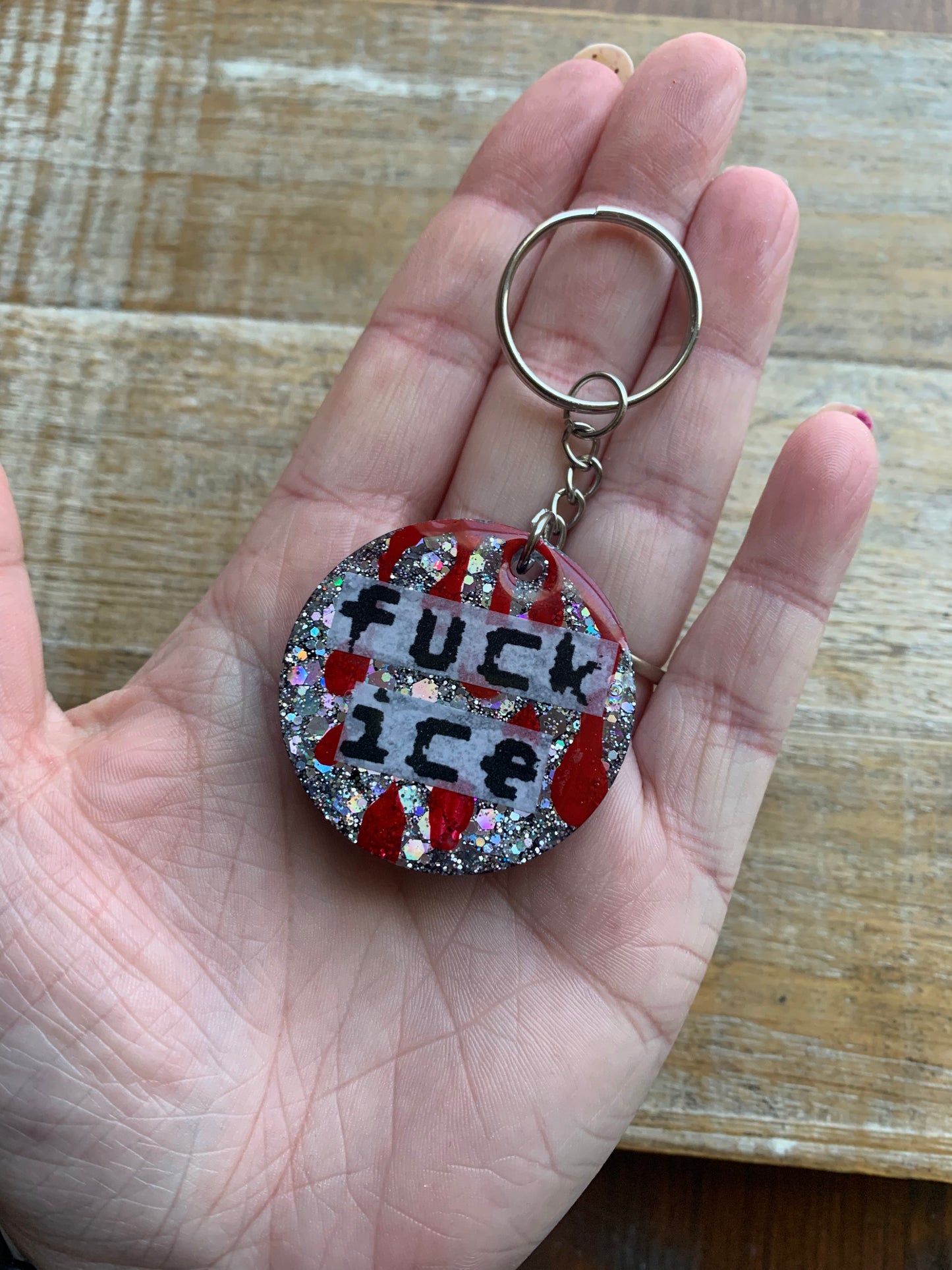 Fuck Ice Gothic Bloody Resin Leftist Keychain