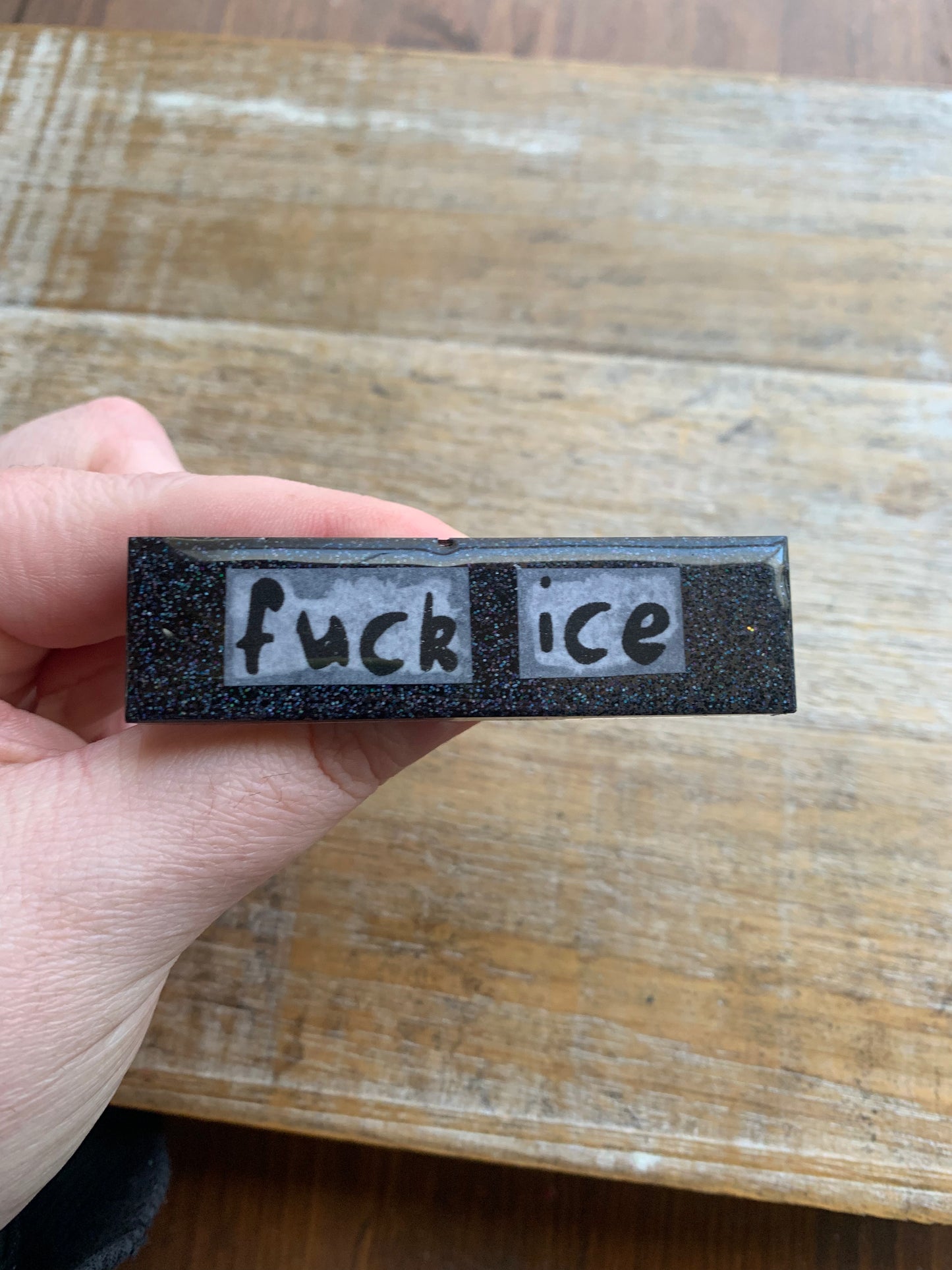 As-Is Fuck Ice Black Glitter Pin Brooch Resin Anti Ice Protest Statement Pin