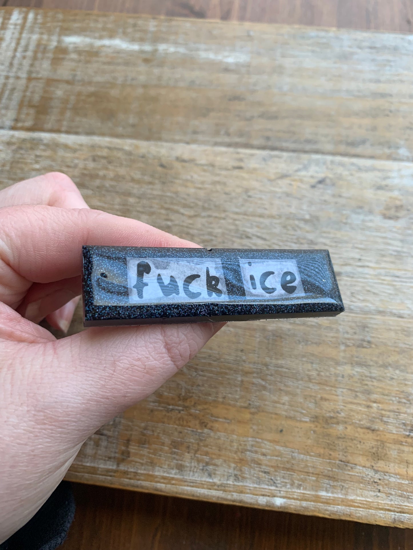 As-Is Fuck Ice Black Glitter Pin Brooch Resin Anti Ice Protest Statement Pin