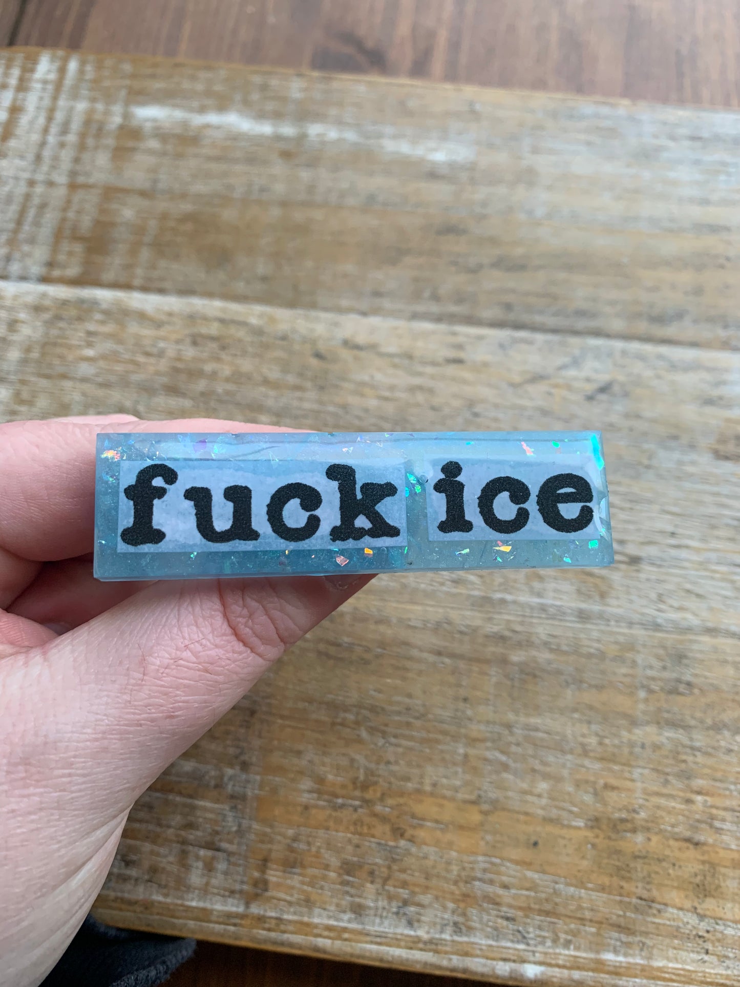 Fuck Ice Baby Blue Glitter Pin Brooch Resin Anti Ice Protest Statement Pin