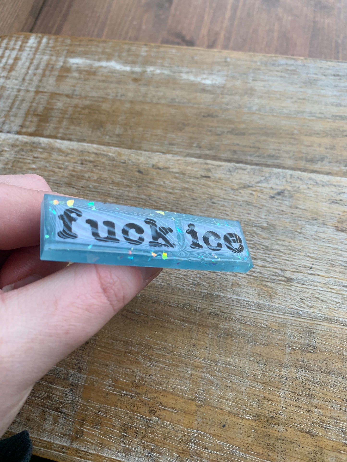 Fuck Ice Baby Blue Glitter Pin Brooch Resin Anti Ice Protest Statement Pin