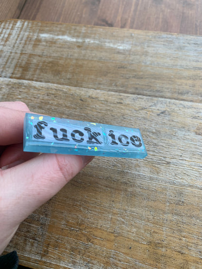 Fuck Ice Baby Blue Glitter Pin Brooch Resin Anti Ice Protest Statement Pin