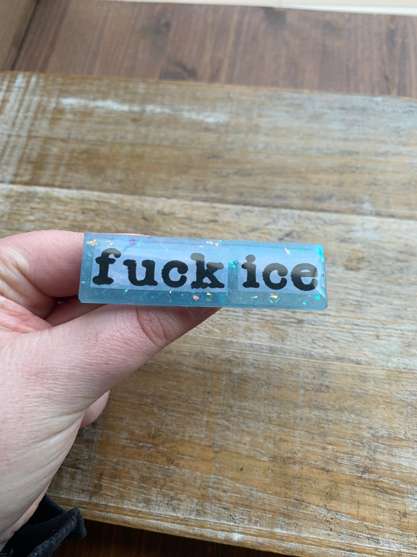 Fuck Ice Baby Blue Glitter Pin Brooch Resin Anti Ice Protest Statement Pin