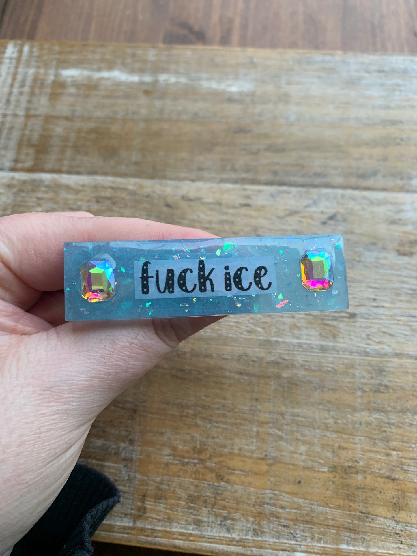 Fuck Ice Baby Blue Glitter Pin Brooch Resin Anti Ice Protest Statement Pin with Rhinestones
