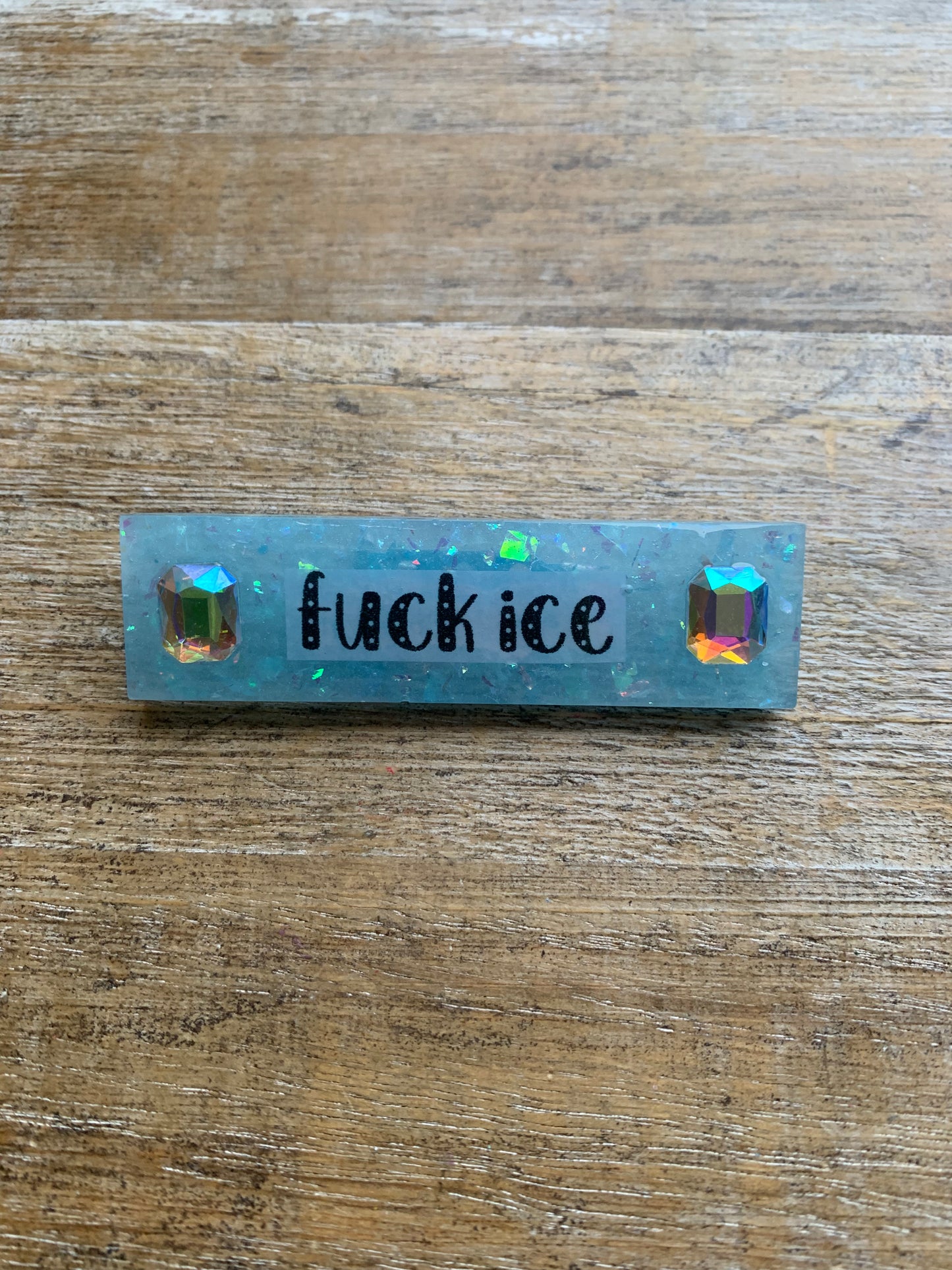 Fuck Ice Baby Blue Glitter Pin Brooch Resin Anti Ice Protest Statement Pin with Rhinestones