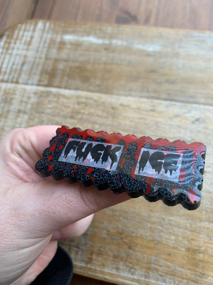 As-Is Fuck Ice Bloody Gothic Glitter Pin Brooch Resin Anti Ice Protest Statement Pin Hand-Painted